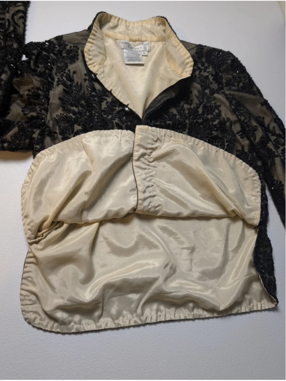 Vintage Adrianna Papell Evening Black Beaded Silk Jacket 90s Size L Y2K Formal - Picture 8 of 16